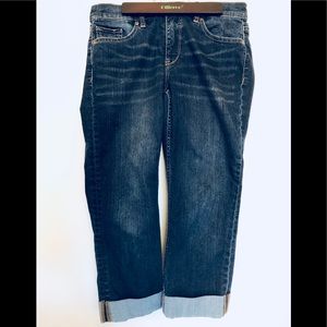 NY & Co. Skinny Cuffed Crops in Dark Blue Denim